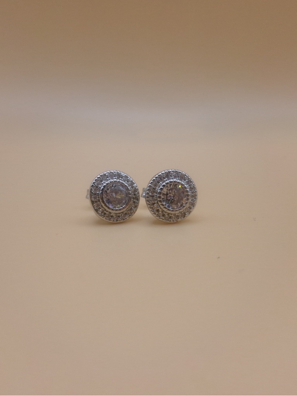 Sparkling Silvery Halo Stud Earrings